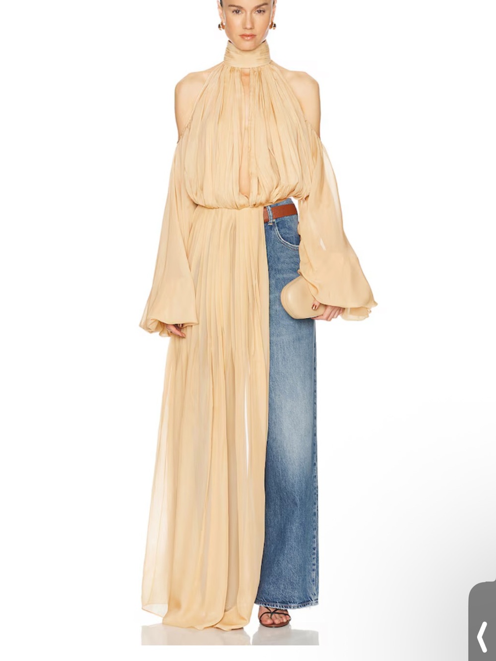 Ethereal Sheer Halter Maxi Top in Light Beige